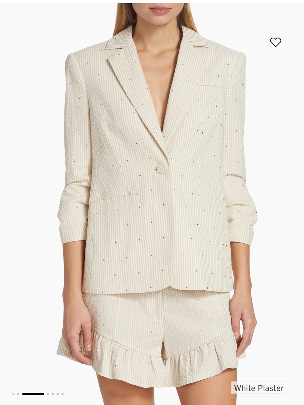 Cinq à Sept 'Khloe' Rhinestone Seersucker Striped Blazer, White/Plaster